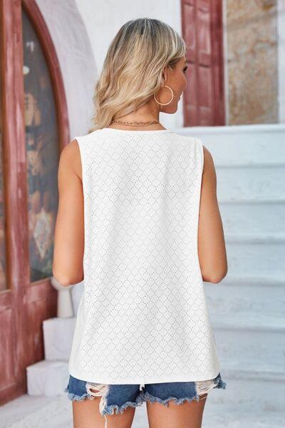 Eyelet Open Front Sleeveless Cardigan - Chic Yana's Fashion