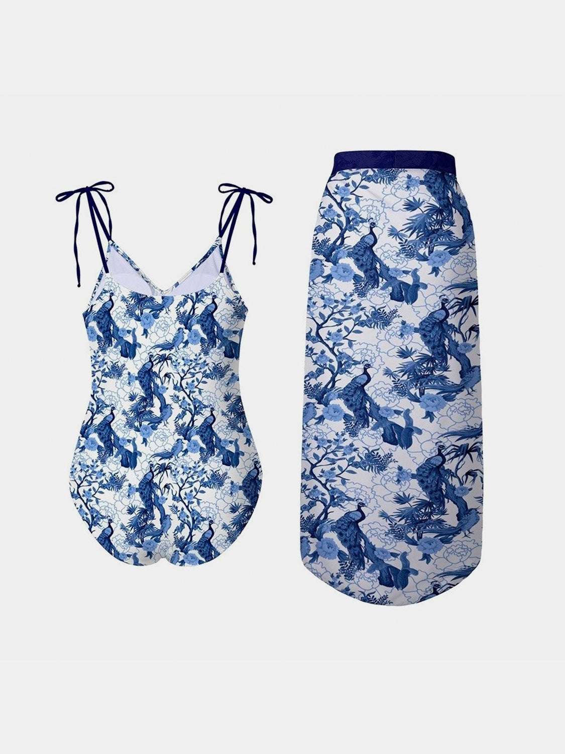 FAM-FAM Printed Tie Shoulder Swimwear and Skirt Swim Set – Chic Yana’s Fashion