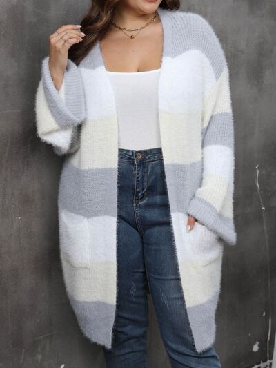 Plus Size Open Front Long Sleeve Cardigan - Chic Yana's Fashion