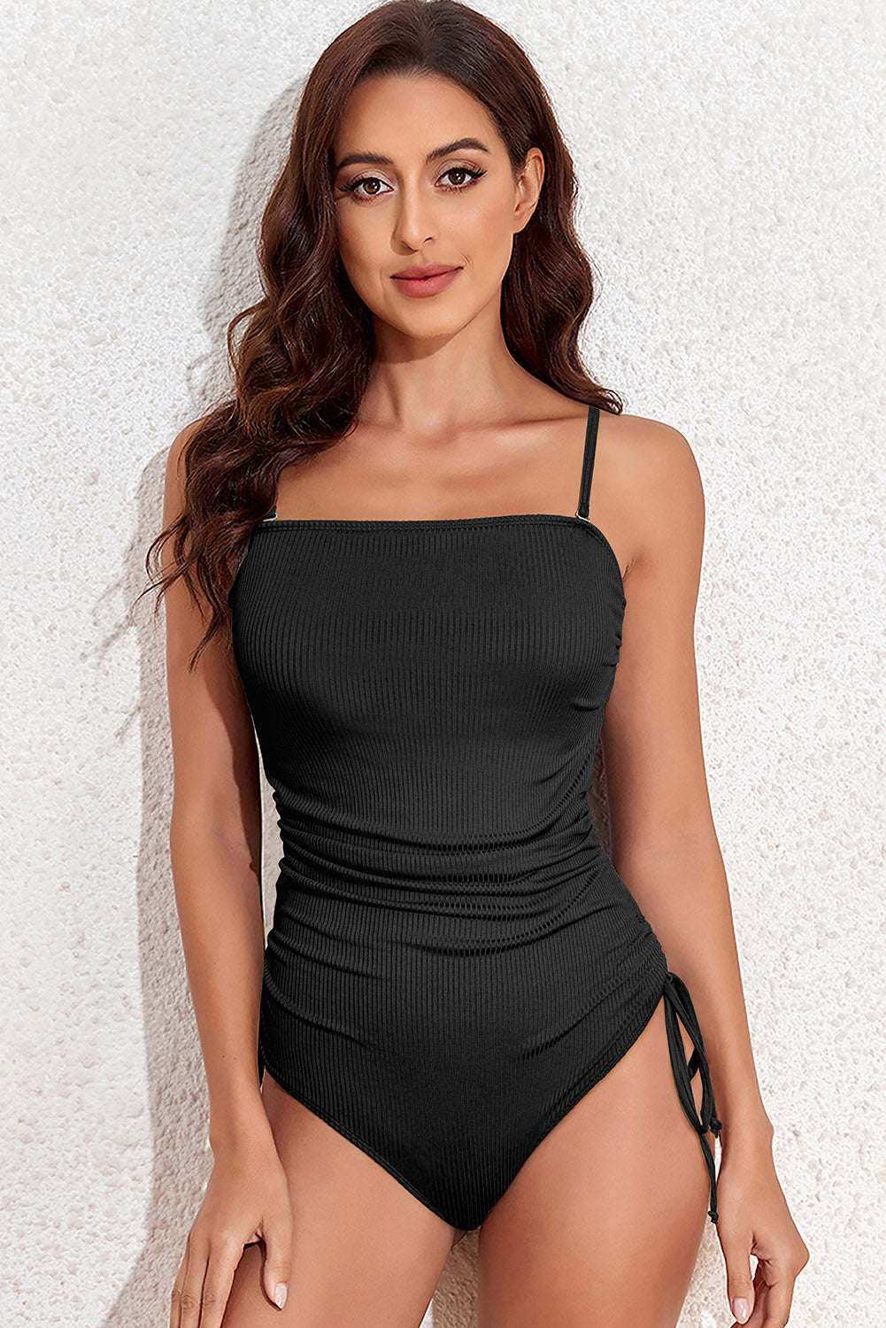 Drawstring Spaghetti Strap One Piece Swimwear - Stylish and Trendy Women's Fashion from Chic Yana's Fashion
