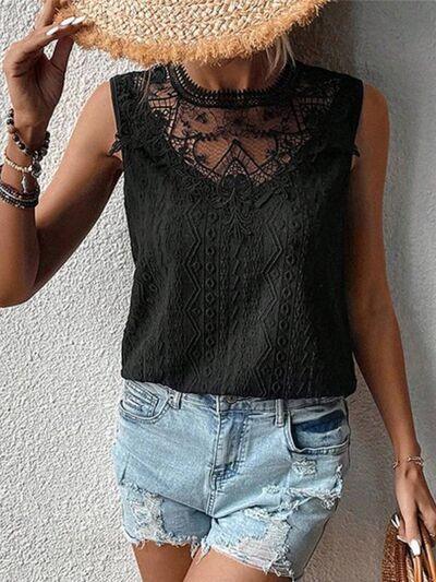 Lace Eyelet Sleeveless Top - Chic Yana's Fashion