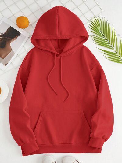 Drawstring Dropped Shoulder Hoodie - Chic Yana's Fashion