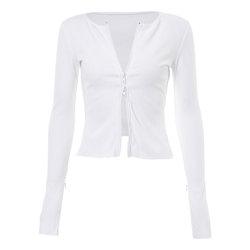 Chic Yana Long Sleeve Slim Knit Cardigan — white
