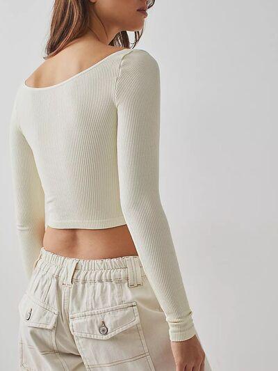 Scoop Neck Long Sleeve Cropped T Shirt - Chic Yana's Fashion