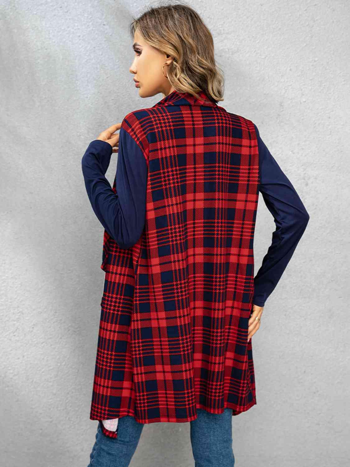 Shiny Plaid Open Front Cardigan - Chic Yana's Fashion