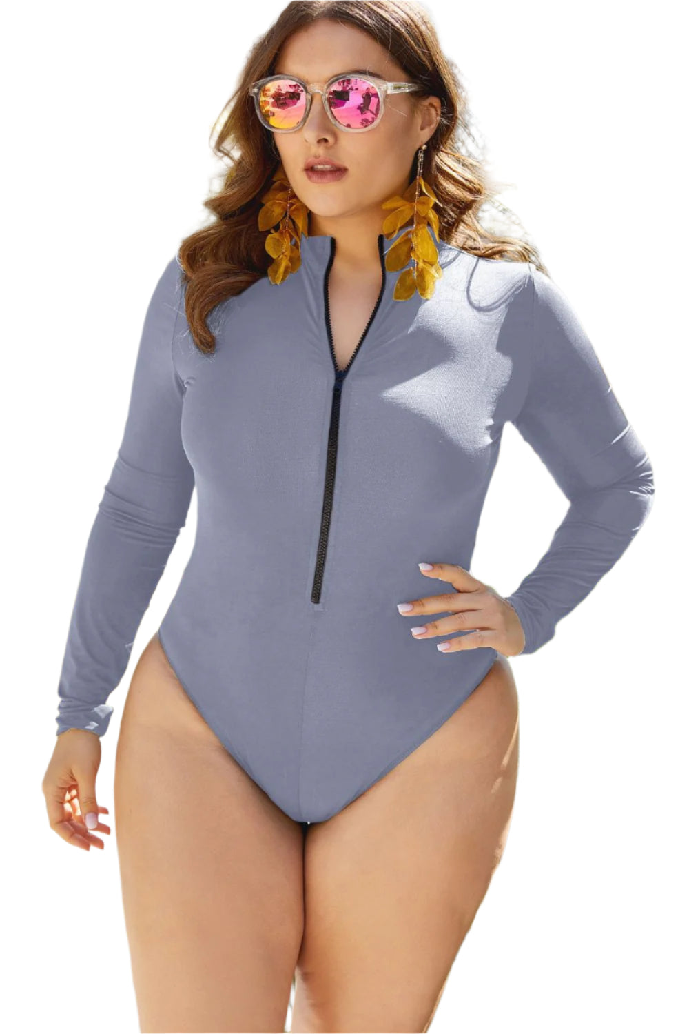 Zip Up Long Sleeve One Piece Swimsuit - Stylish and Trendy Women's Fashion from Chic Yana's Fashion