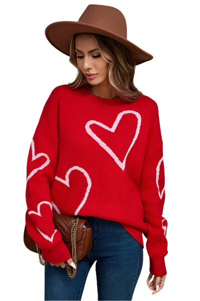 Angel Wings Heart Dropped Shoulder Long Sleeve Sweater - Chic Yana's Fashion