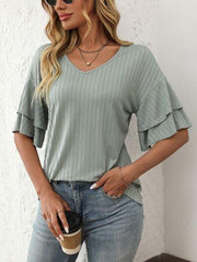 Mandy V Neck Ruffle Half Sleeve Top - Chic Yana's Fashion