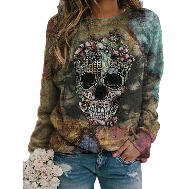 Skull Print Long Sleeve Sweatshirt — chic, effortless — Chic Yana Fashion