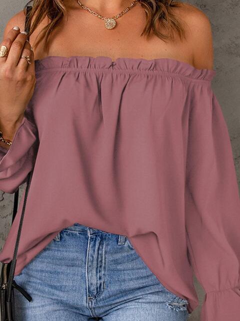 Off Shoulder Flounce Sleeve Blouse - Chic Yana's Fashion