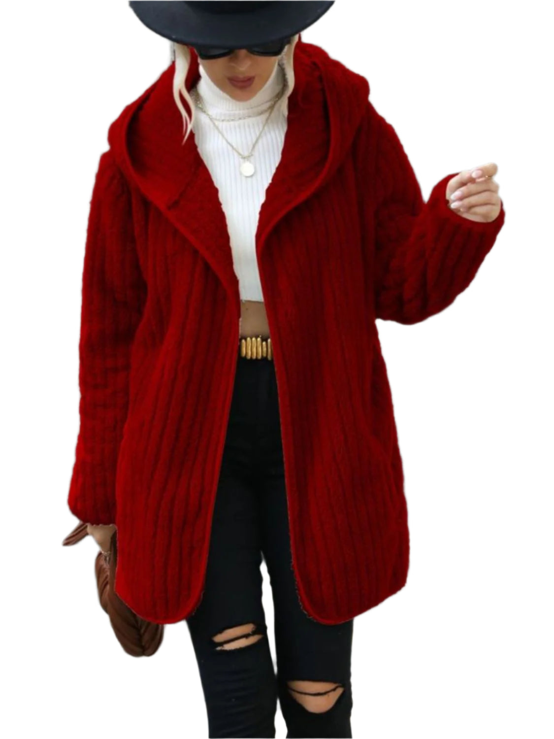 Open Front Ribbed Hooded Coat - Chic Yana’s Fashion