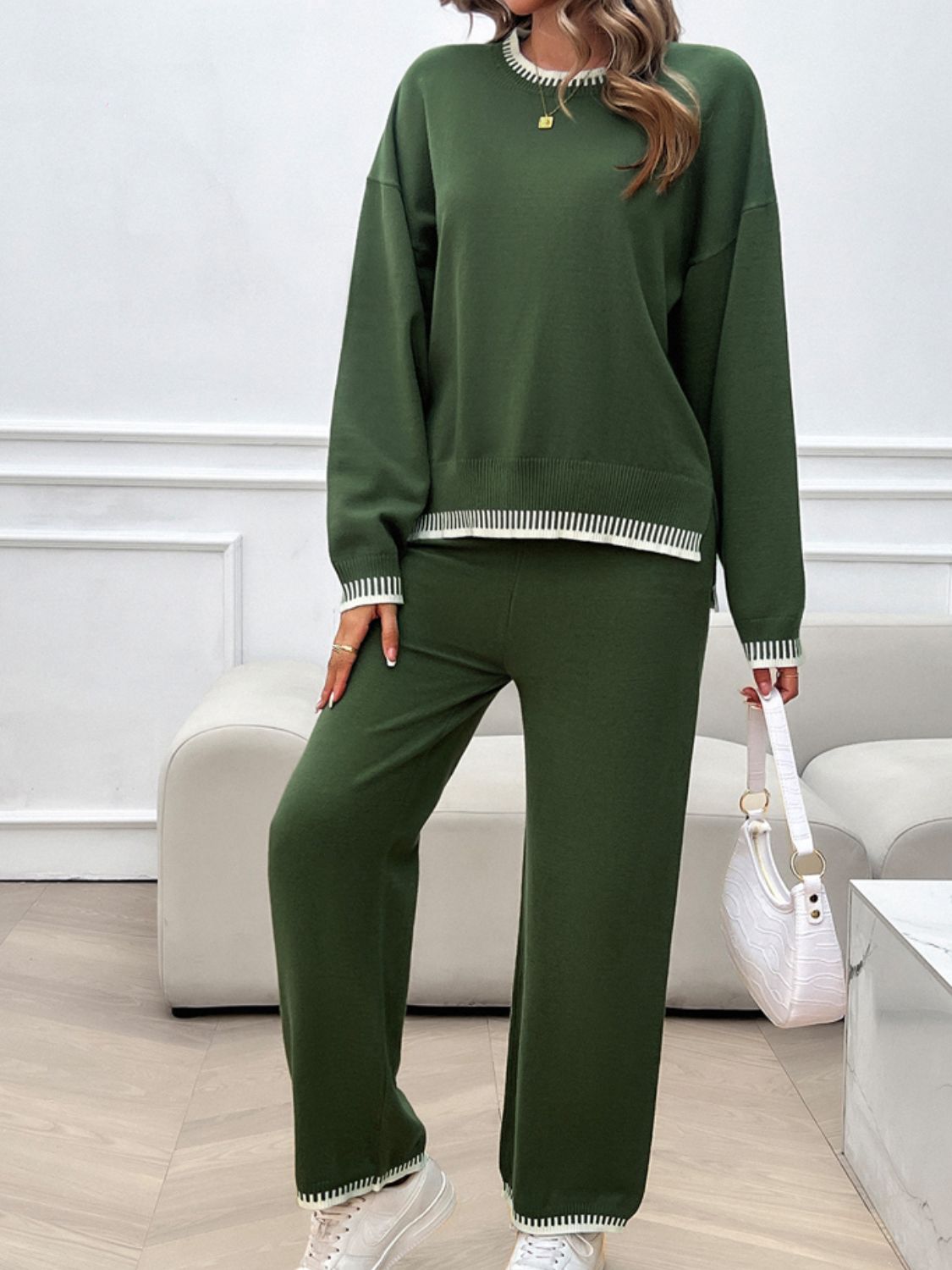 Devine Round Neck Dropped Shoulder Top and Pants Sweater Set – Chic Yana’s Fashion