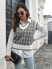 Plaid V Neck Sweater Vest - Chic Yana's Fashion