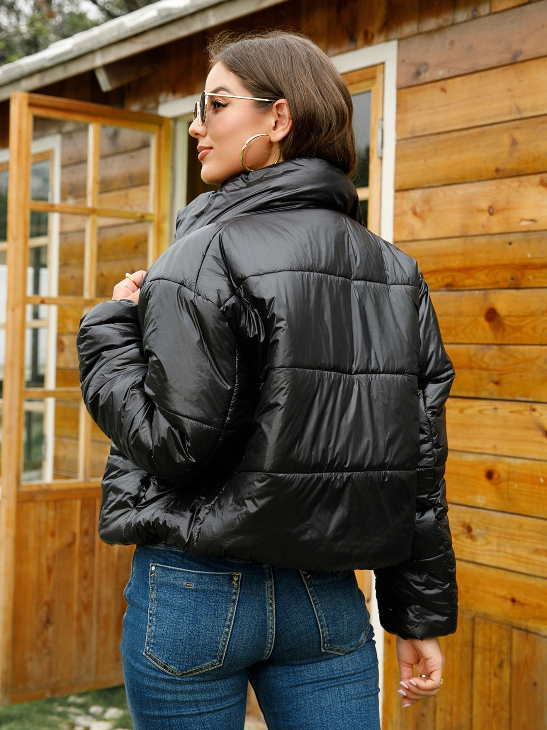 Zip-Up High Neck Puffer Jacket - Chic Yana’s Fashion