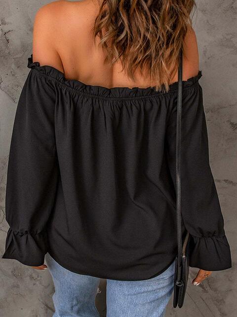 Off Shoulder Flounce Sleeve Blouse - Chic Yana's Fashion