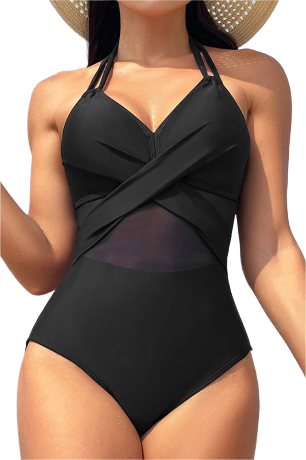 Crisscross Halter Neck One-Piece Swimwear - Stylish and Trendy Women's Fashion from Chic Yana's Fashion