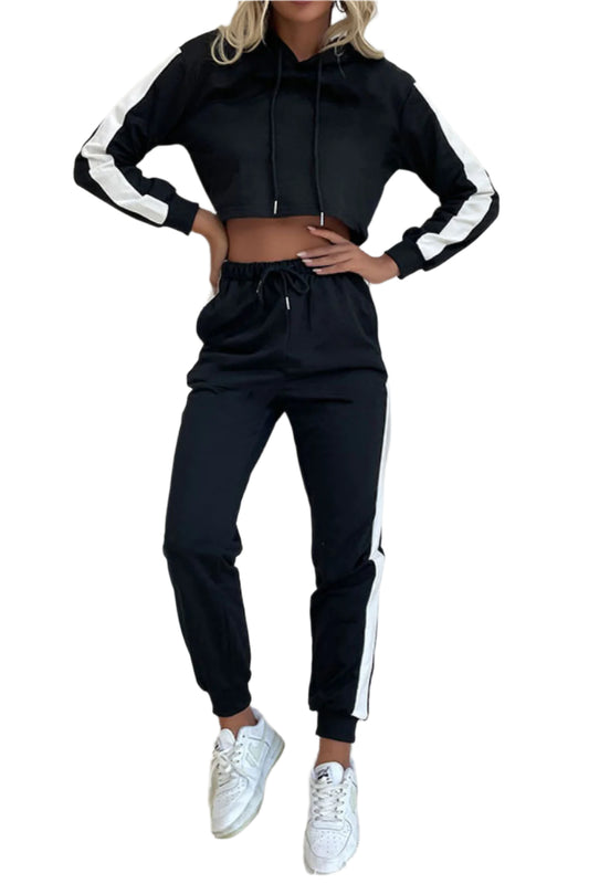 Perfee Side Stripe Cropped Hoodie and Jogger Set – stylish women's fashion from Chic Yana's Fashion