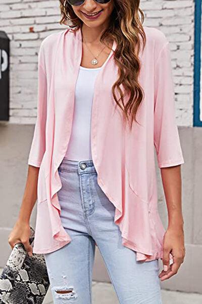 Open Front Three Quarter Sleeve Cardigan - Chic Yana's Fashion