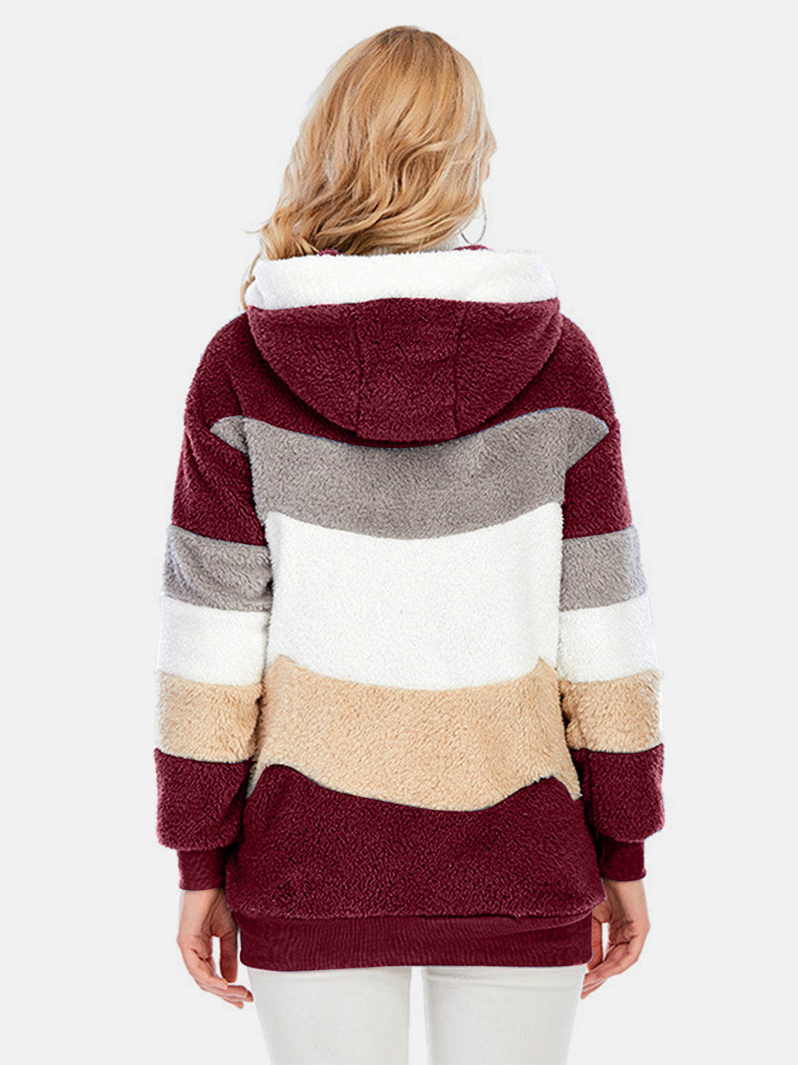 Full Size Drawstring Color Block Zip Up Hooded Outerwear - Chic Yana’s Fashion