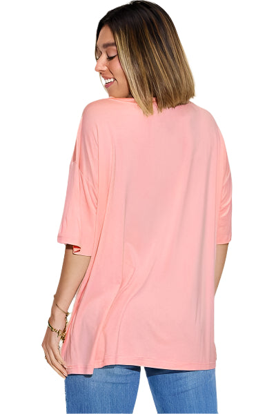 Basic Bae Full Size Bamboo V Neck Drop Shoulder T Shirt - Chic Yana's Fashion