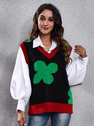 Four Leaf Clover V Neck Sweater Vest - Chic Yana's Fashion