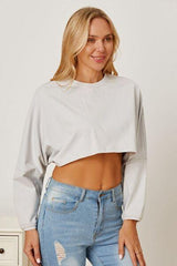 Round Neck Dropped Shoulder Cropped Sweatshirt - Chic Yana's Fashion