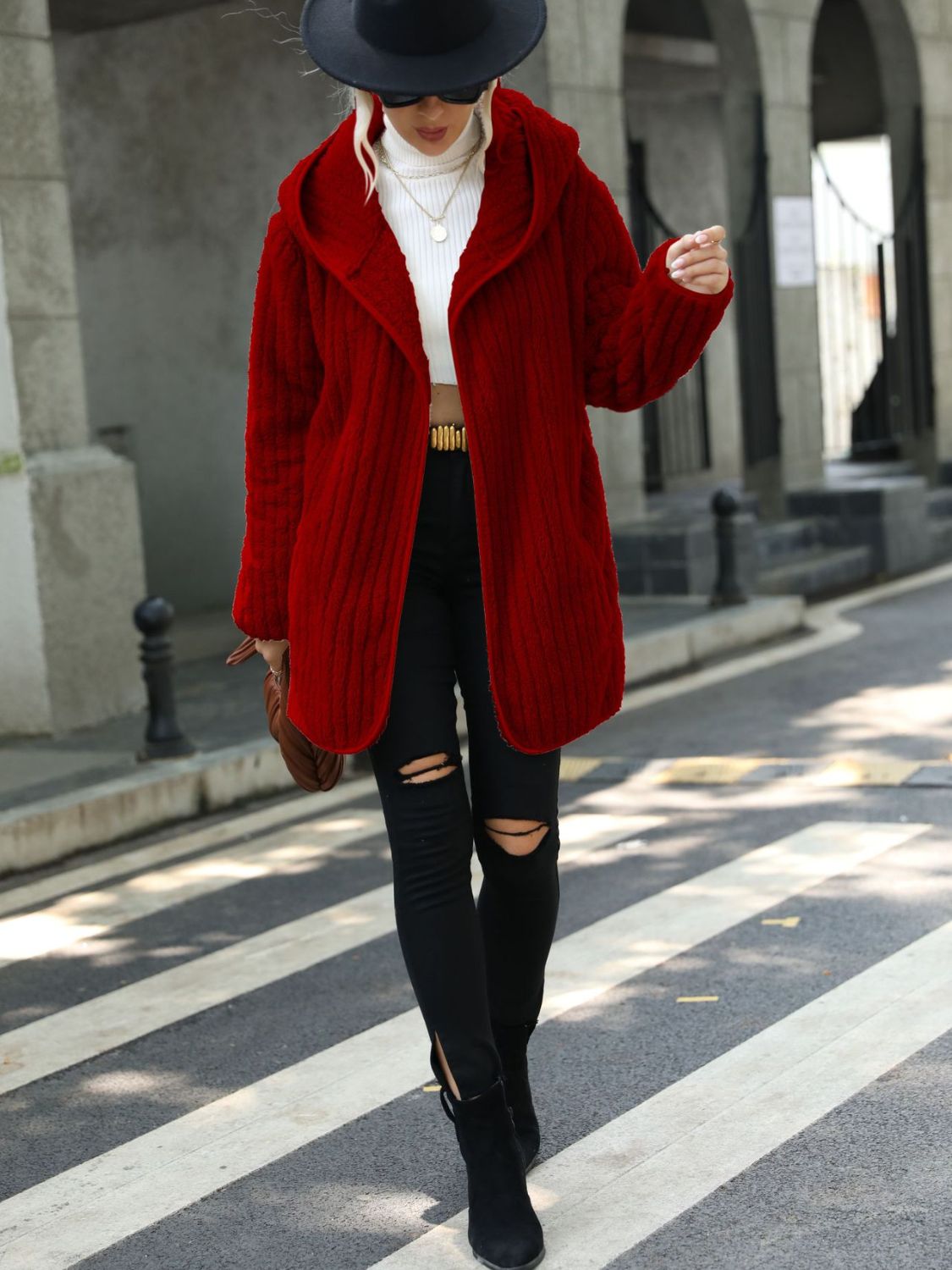 Open Front Ribbed Hooded Coat - Chic Yana’s Fashion