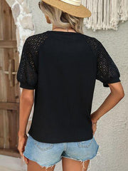 Round Neck Lace Patchwork Half Sleeve T Shirt - Chic Yana's Fashion