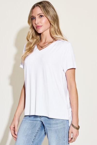 Basic Bae Full Size V Neck High Low T Shirt - Chic Yana's Fashion