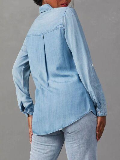 Button Down Collared Neck Denim Top 1 - Chic Yana's Fashion