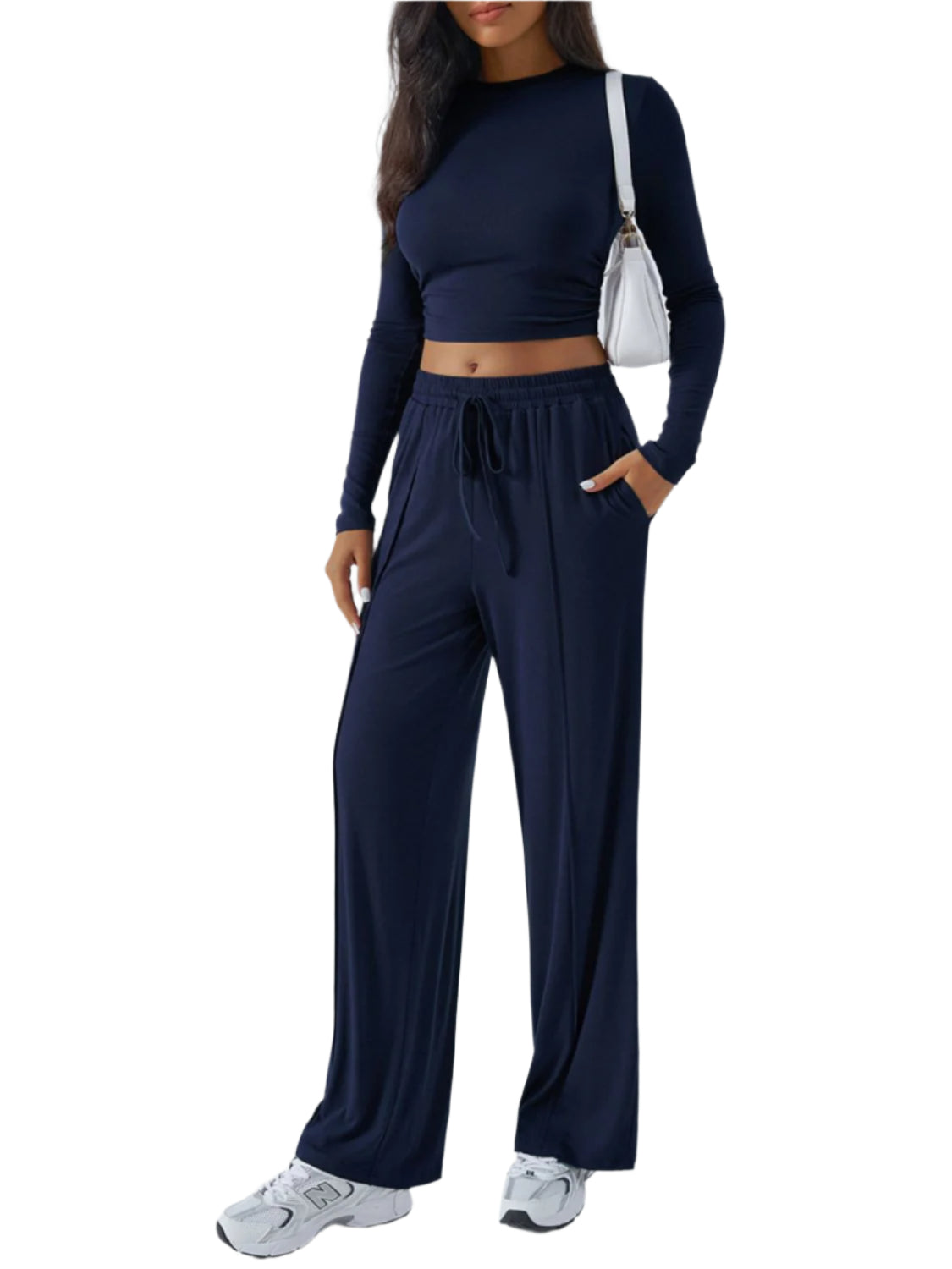 Devine Round Neck Long Sleeve Top and Pants Set - Shop Now at Chic Yana's Fashion