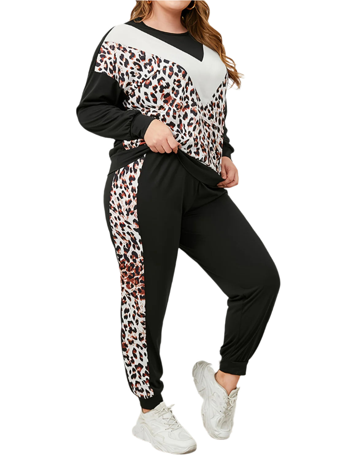 Plus Size Leopard Sweatshirt and Sweatpants Set – Chic Yana’s Fashion