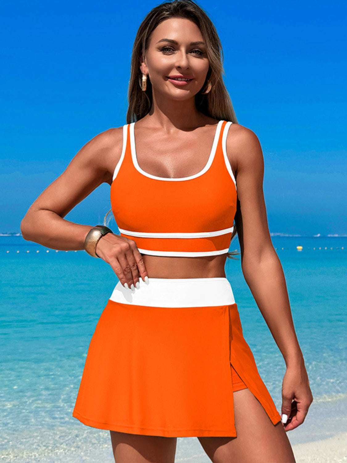 Scoop Neck Top And Skort Swim Set - Stylish and Trendy Women's Fashion from Chic Yana's Fashion