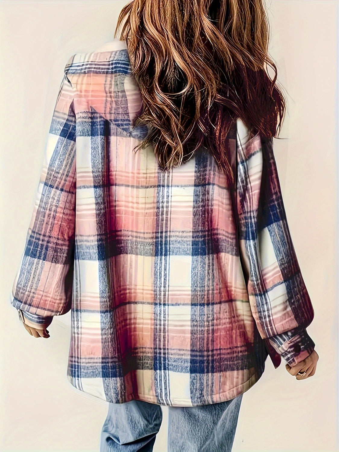 Plaid Snap Down Long Sleeve Hooded Outerwear - Chic Yana’s Fashion