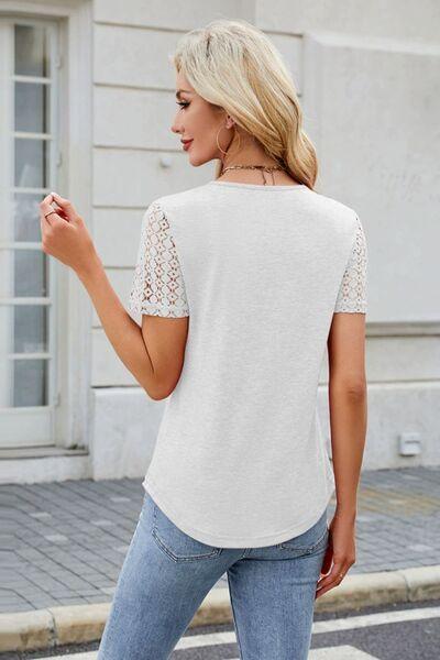 Smocked Round Neck Short Sleeve T Shirt 2 - Chic Yana's Fashion