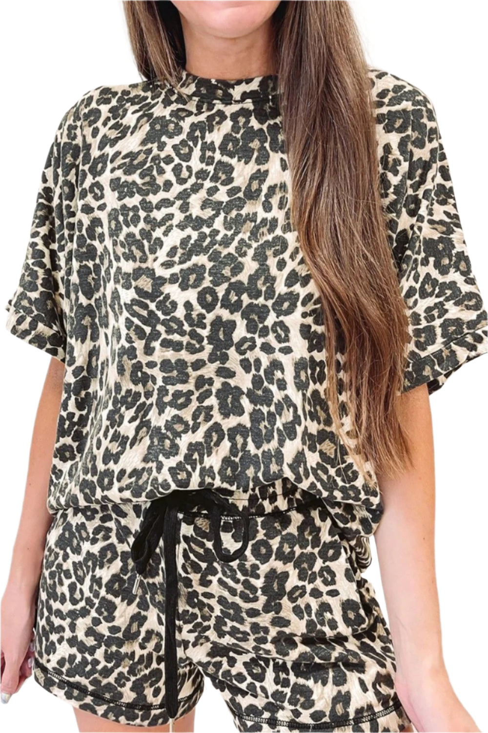 Leopard Round Neck Top and Shorts Set - Shop Now at Chic Yana's Fashion