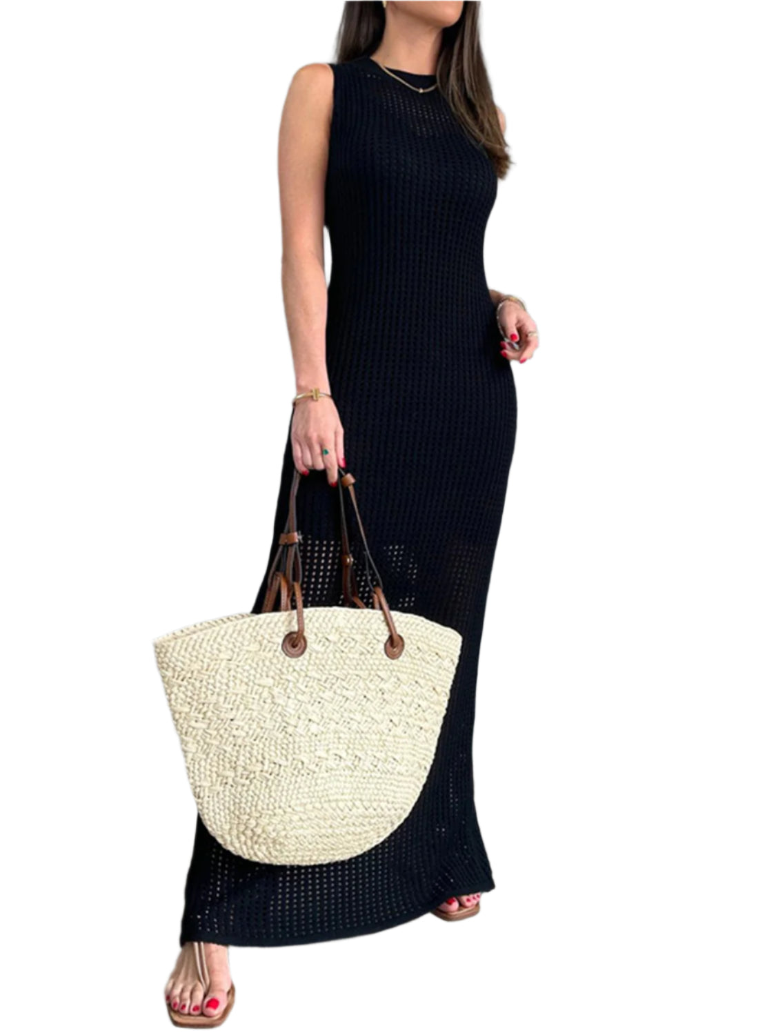 Openwork Slit Round Neck Cover Up - Stylish and Trendy Women's Fashion from Chic Yana's Fashion