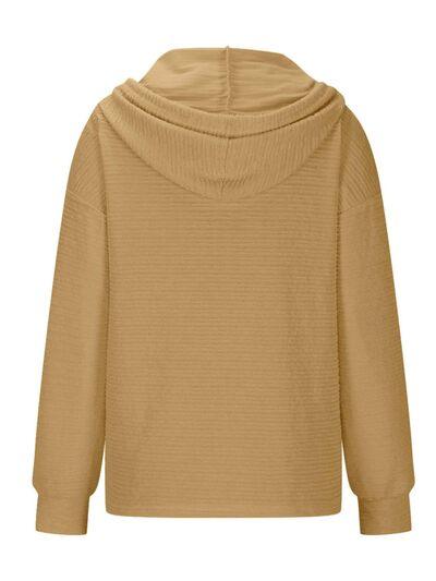 Drawstring Quarter Button Long Sleeve Hoodie - Chic Yana's Fashion