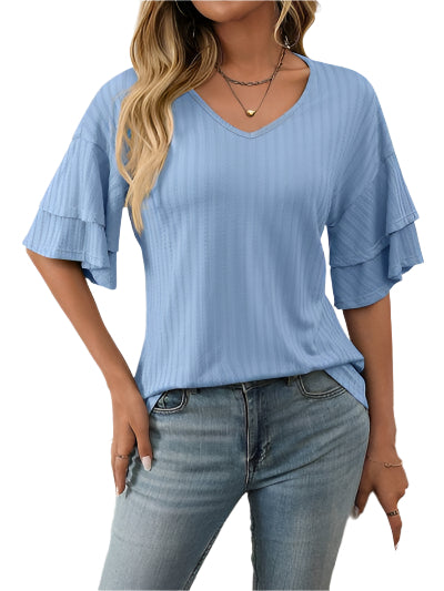 Mandy V Neck Ruffle Half Sleeve Top - Chic Yana's Fashion