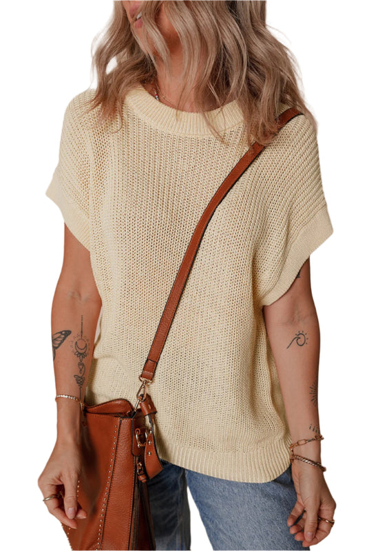 Round Neck Short Sleeve Knit Top - High-Quality Fashion | Chic Yana