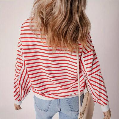 Full Size Striped Round Neck Long Sleeve Sweatshirt Plus Size - Chic Yana's Fashion