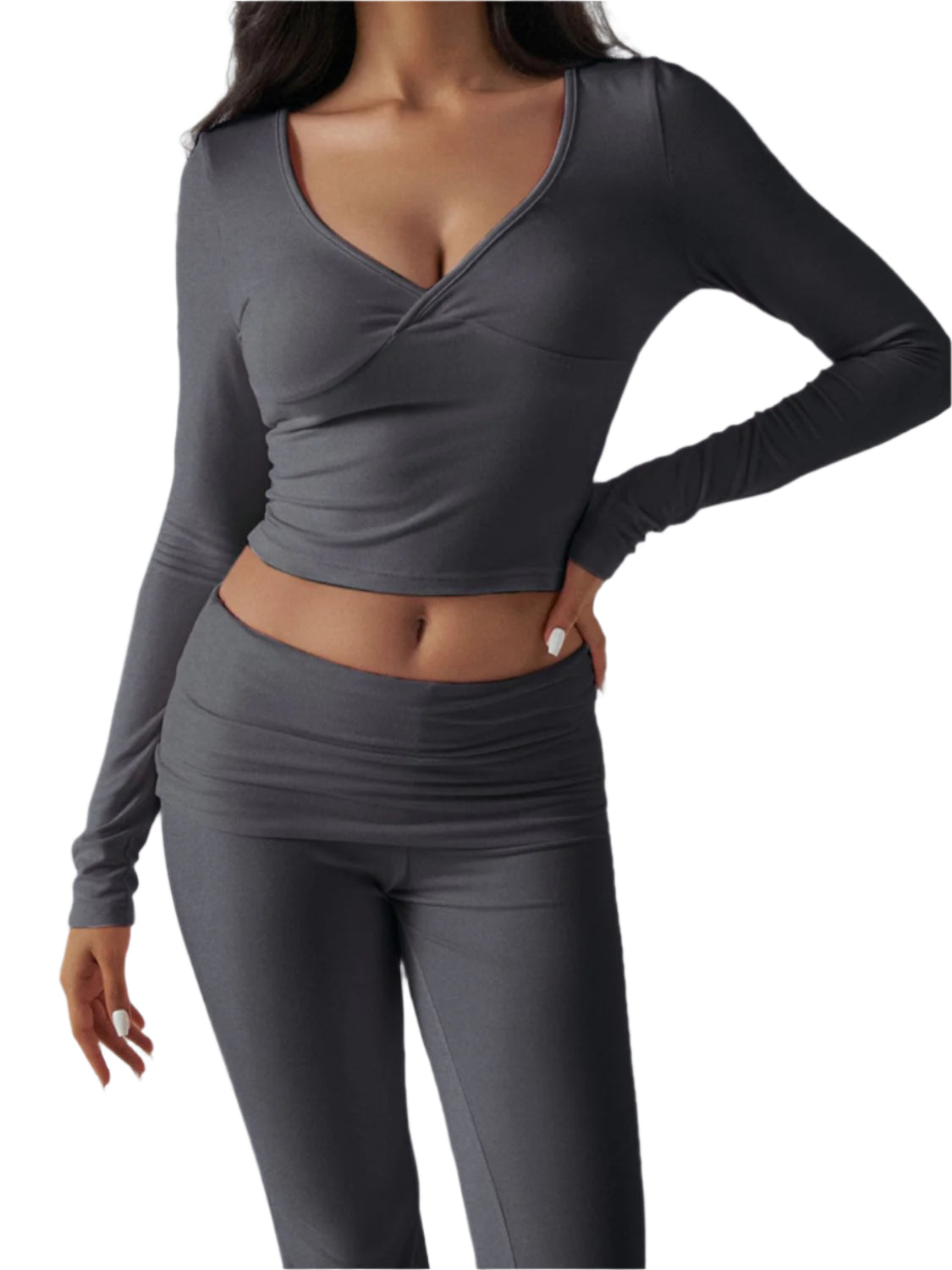 Devine Ruched Long Sleeve Top and Pants Set - Shop Now at Chic Yana's Fashion