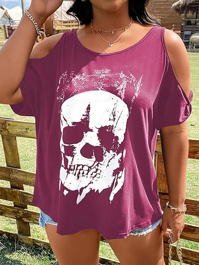 Plus Size Skeleton Graphic Round Neck Cold Shoulder T Shirt - Chic Yana's Fashion