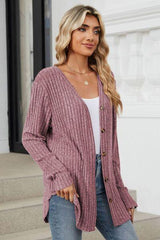 Ribbed Button Up Long Sleeve Cardigan - Chic Yana's Fashion