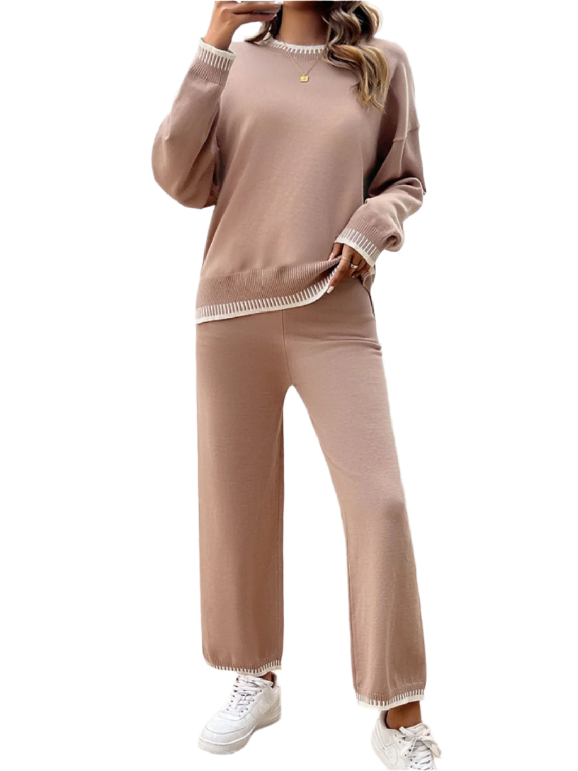 Devine Round Neck Dropped Shoulder Top and Pants Sweater Set – Chic Yana’s Fashion