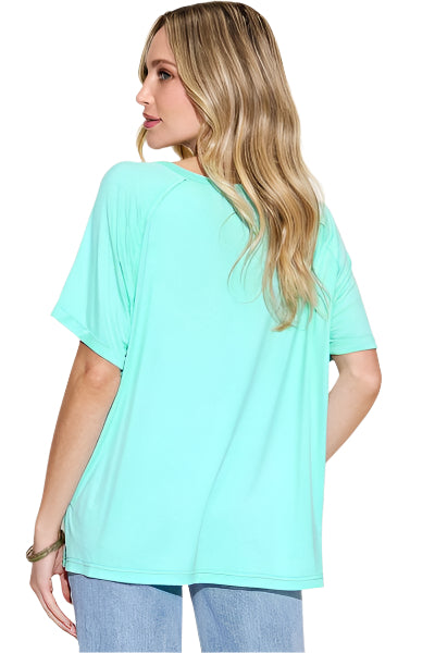 Basic Bae Full Size Bamboo Slit V Neck Short Sleeve T Shirt - Chic Yana's Fashion