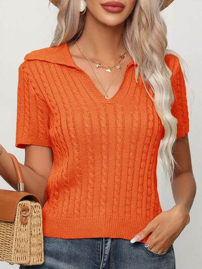 Cable Knit Short Sleeve Top - Chic Yana's Fashion