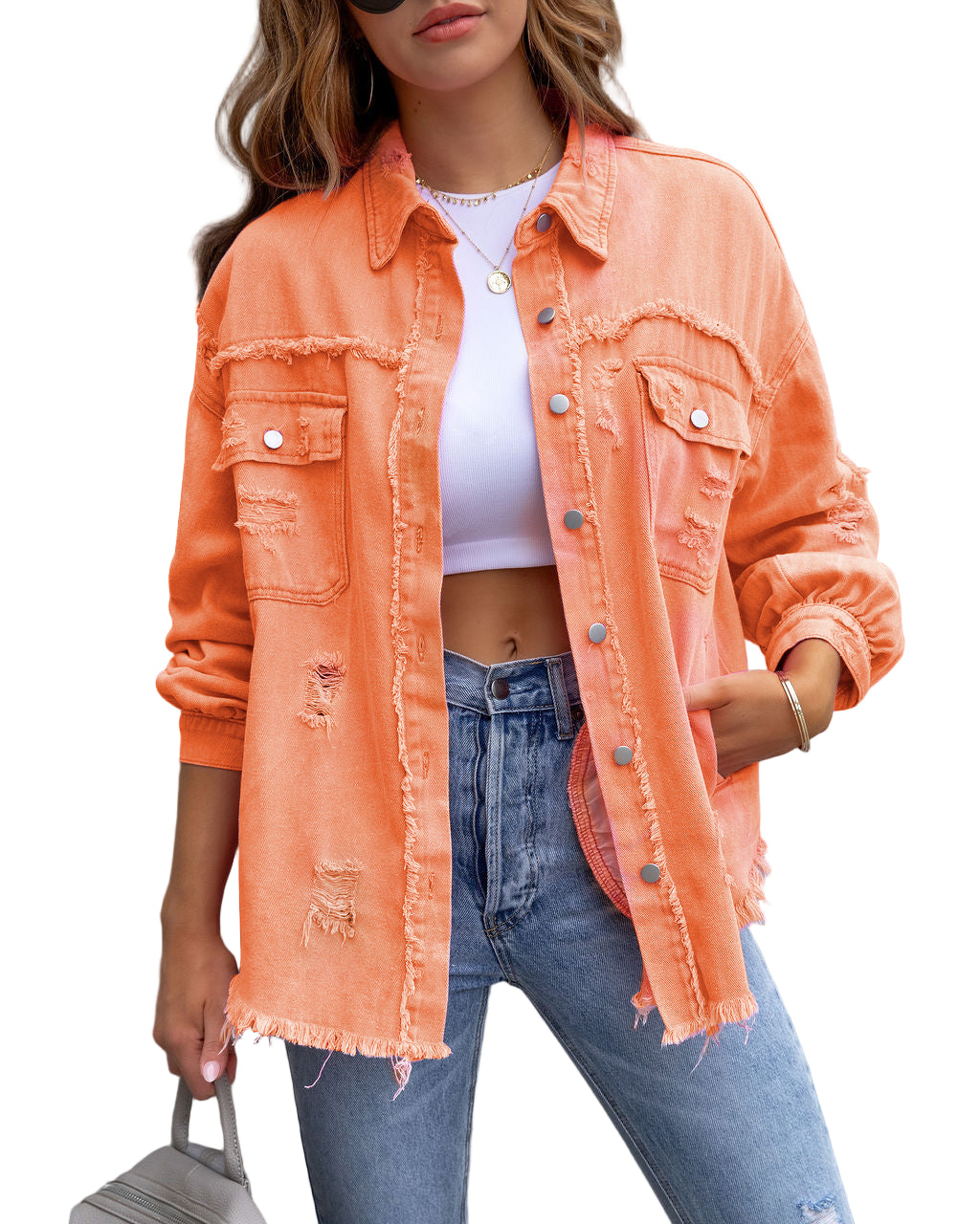 Ripped Shirt Jacket for Women — Spring, Fall — Chic Yana Fashion