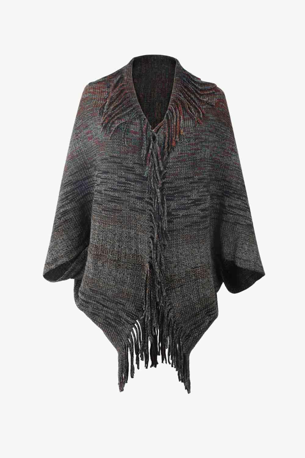 Multicolored Fringe Trim Poncho - Chic Yana's Fashion