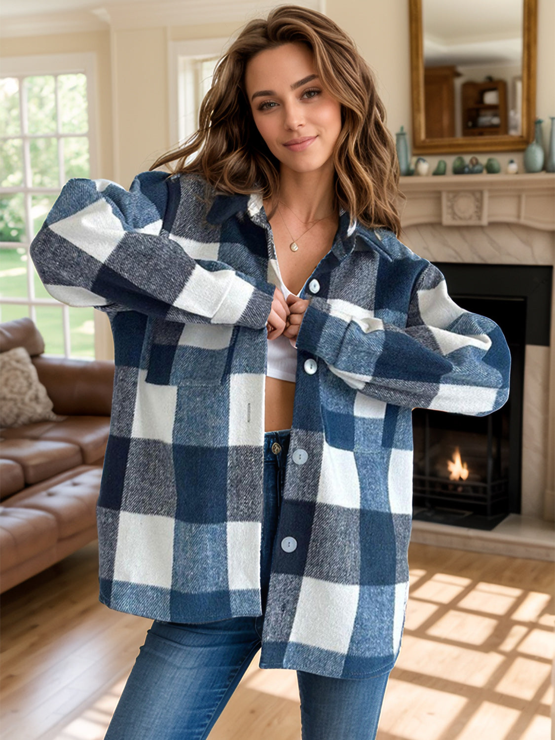 Plaid Button Up Long Sleeve Shacket - Chic Yana’s Fashion